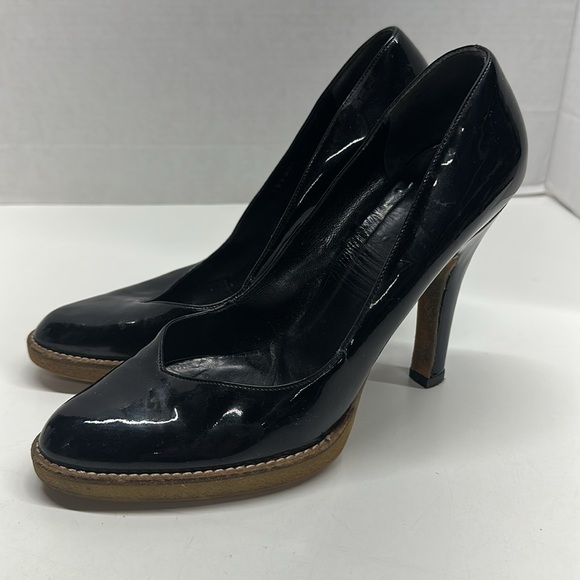 Gucci High Heels Stiletto Heel Pumps Shoes Patent Leather Platform Black Size 8 - Picture 1 of 13